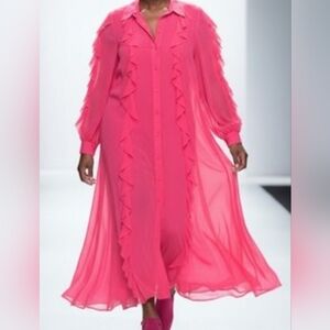 Eloquii Hot Pink Ruffle-Trim Maxi Dress